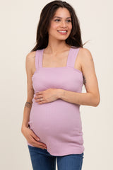Lavender Square Neck Smocked Sleeveless Maternity Top
