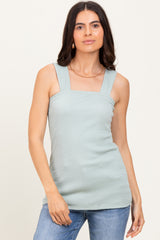 Sage Square Neck Smocked Sleeveless Top