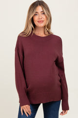 Burgundy Drop Shoulder Oversized Maternity Sweater