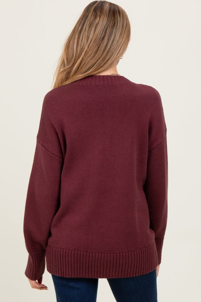 Burgundy Drop Shoulder Oversized Maternity Sweater