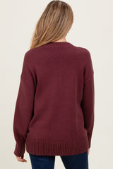 Burgundy Drop Shoulder Oversized Maternity Sweater