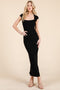 Black Cap Sleeve Ruched Open Back Midi Dress