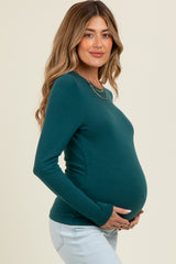 Deep Teal Basic Fitted Maternity Long Sleeve Top