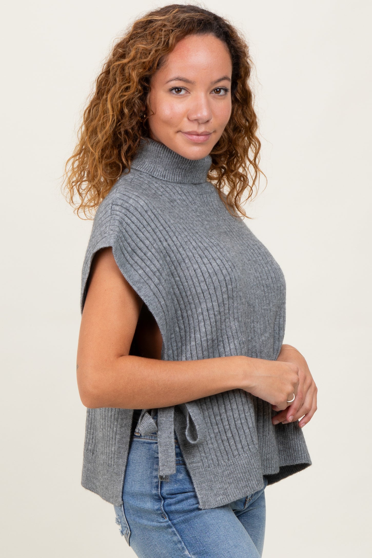 Heather Grey Turtleneck Sweater Vest