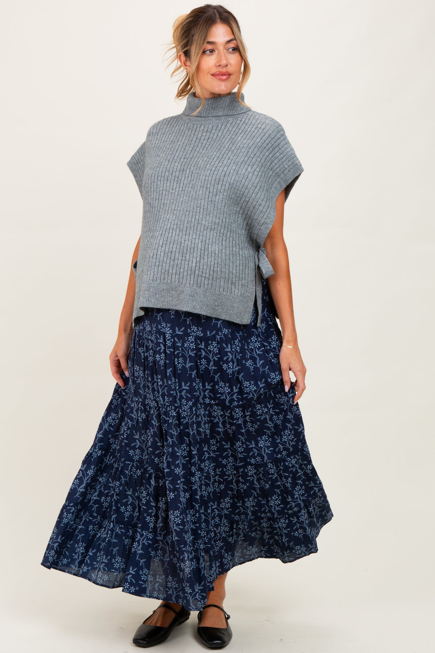 Heather Grey Turtleneck Maternity Sweater Vest