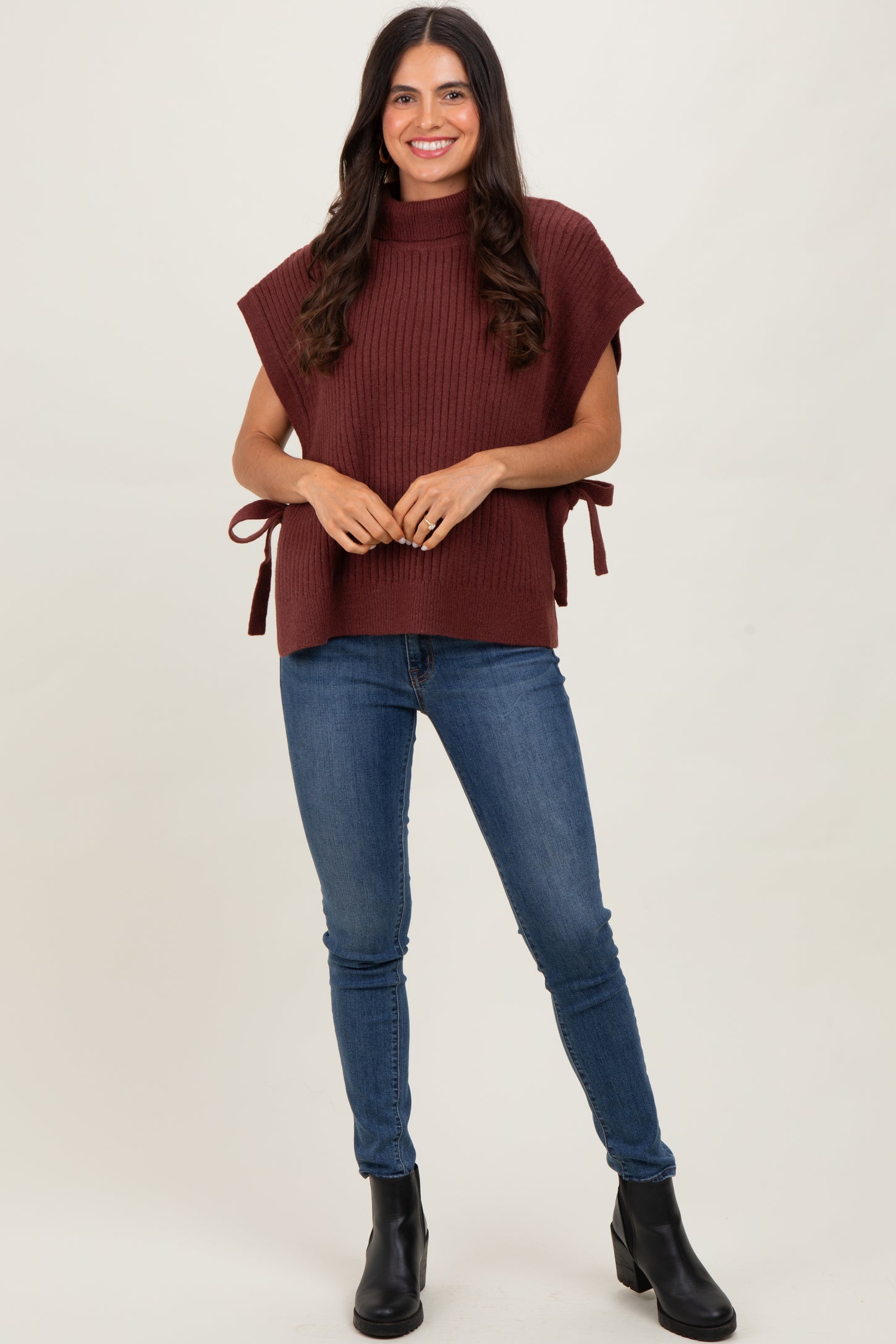 Burgundy Turtleneck Maternity Sweater Vest