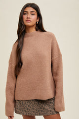 Mocha High Neck Ribbed Knit Maternity Sweater