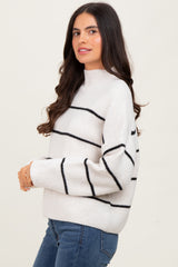 Cream High Neck Ribbed Knit Sweater