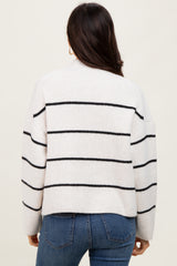 Cream High Neck Ribbed Knit Sweater
