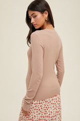 Light Taupe Basic Ribbed Knit Long Sleeve Top