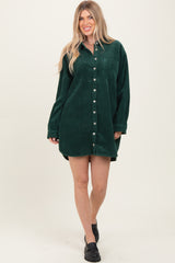 Forest Green Corduroy Shirt Mini Dress