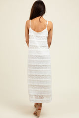 Cream Lace Ruffle Trim Tiered Midi Dress