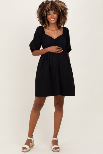 Black  Sweetheart Neckline Puff Sleeve Maternity Dress