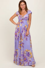 Lavender Floral Chiffon Off Shoulder Maternity Maxi Dress