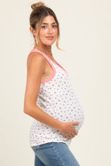 Pink Floral Ribbed Contrast Trim Maternity Tank Top