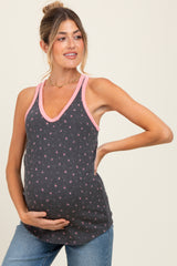 Charcoal Floral Ribbed Contrast Trim Maternity Tank Top
