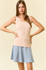 Peach Knit Scalloped Detail Tank Top