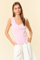 Pink Knit Scalloped Detail Tank Top