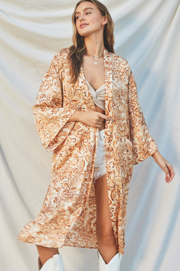 Rust Damask 3/4 Sleeve Cover Up