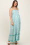 Mint Floral Shoulder Tie Maternity Maxi Dress