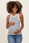 White/Black Striped Sleeveless Maternity Tank Top