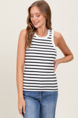 White/Black Striped Sleeveless Tank Top