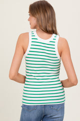 White/Green Striped Sleeveless Tank Top