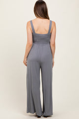 Grey Sleeveless Wide Leg Maternity Jumpsuit
