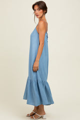 Light Blue Ruffle Hem Cami Midi Dress