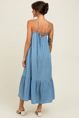 Light Blue Ruffle Hem Cami Midi Dress