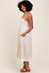 Beige Color Block Back Tie Midi Dress