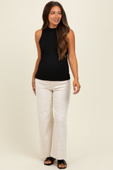 Black Textured Stripe Mock Neck Maternity Tank Top