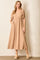 Tan Linen Short Puff Sleeve Midi Dress