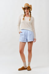 Cream Lace Ruffle Neckline Long Sleeve Top