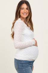Cream Lace Ruffle Neckline Maternity Long Sleeve Top