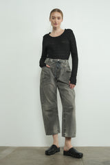 Black Lace Ruffle Neckline Long Sleeve Top