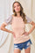Peach Contrast Floral Puff Sleeve Top