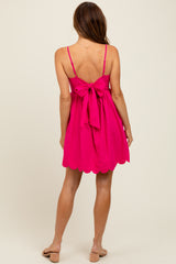 Fuchsia Scallop Edge Cutout Tie Back Mini Dress
