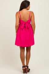 Fuchsia Scallop Edge Cutout Tie Back Maternity Mini Dress