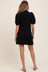 Black Jacquard 1/4 Zip Maternity Mini Shirt Dress