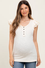 Cream Ruffle Crochet Sleeve Maternity Henley Top