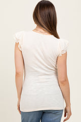 Cream Ruffle Crochet Sleeve Maternity Henley Top
