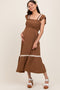 Mocha Smocked Lace Detail Maternity Midi Dress
