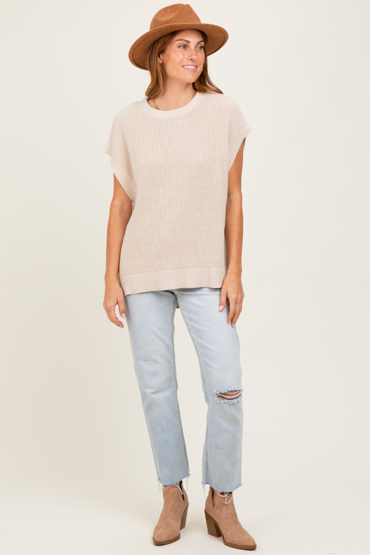 Cream Oversized Side Button Maternity Sweater Vest