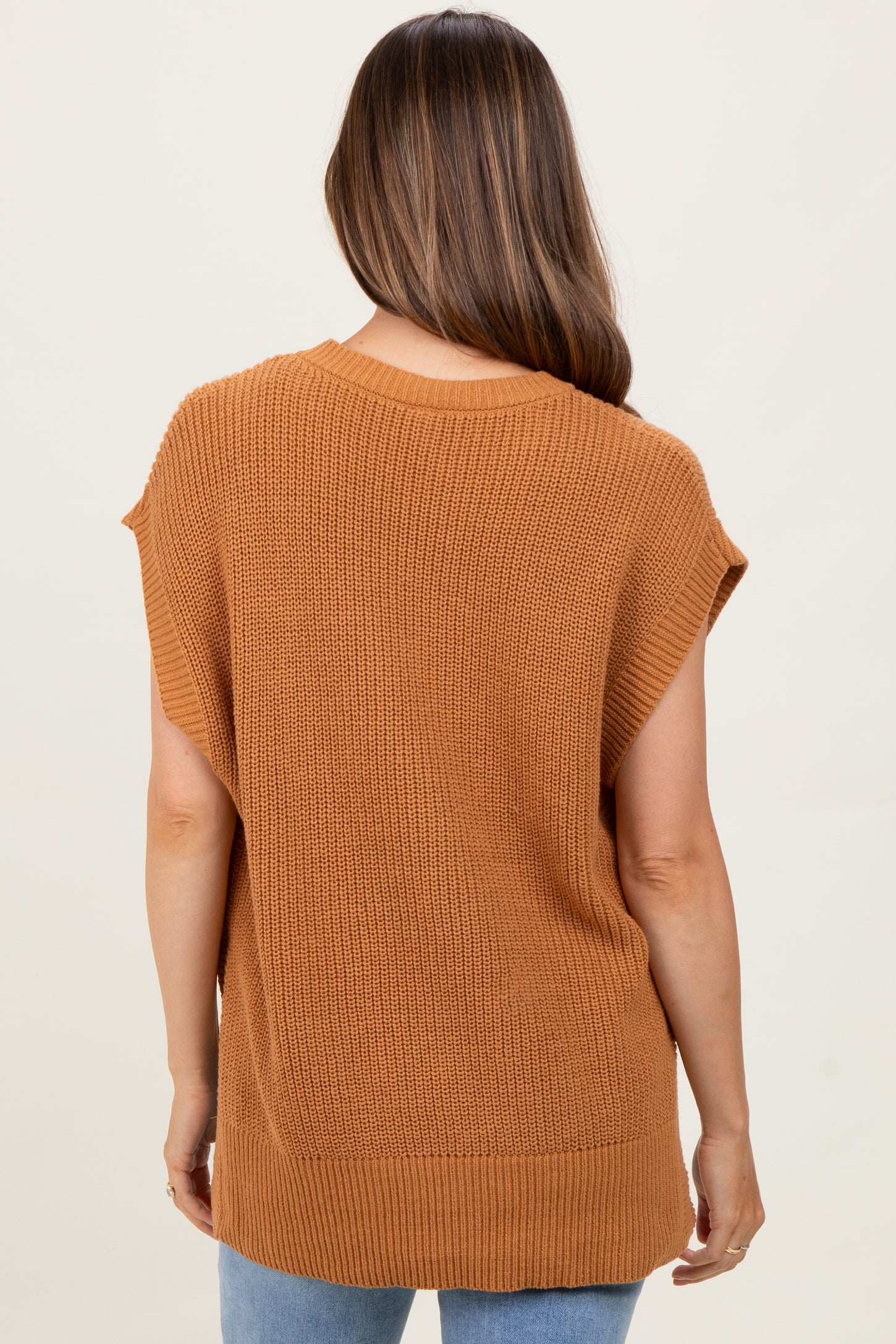 Camel Oversized Side Button Maternity Sweater Vest