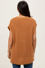 Camel Oversized Side Button Sweater Vest