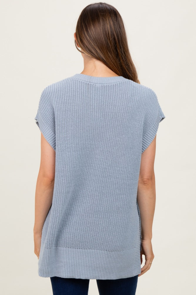 Blue Oversized Side Button Maternity Sweater Vest