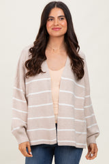 Taupe Striped Oversized Cardigan