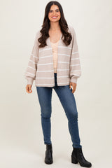 Taupe Striped Oversized Cardigan