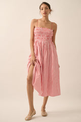 Red Striped Smocked Maternity Midi Dress